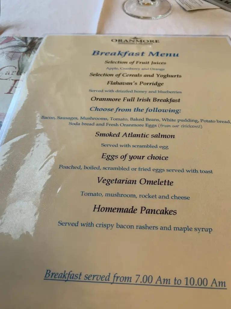 Menu_Oranmore House_Ballymena_image_3