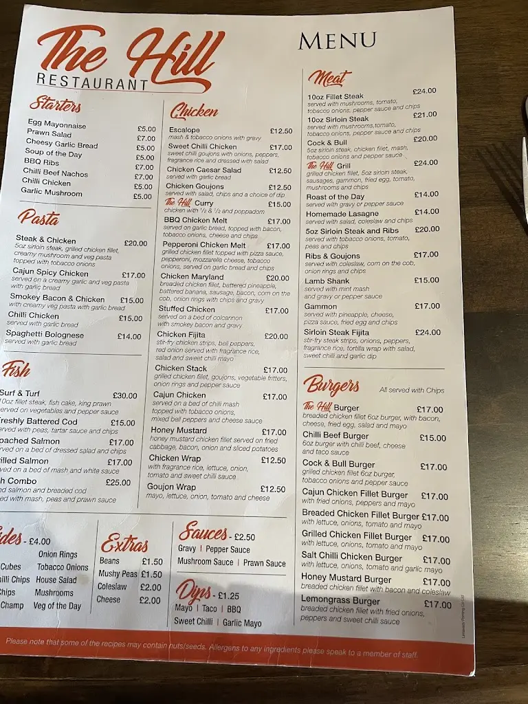 Menü_The Hill Restaurant_Ballykelly_Bild_1