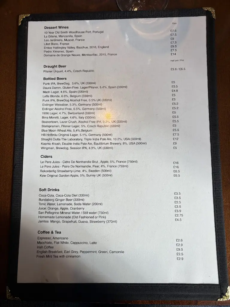 Menu_Palmers Restaurant_Bethnal Green_image_1