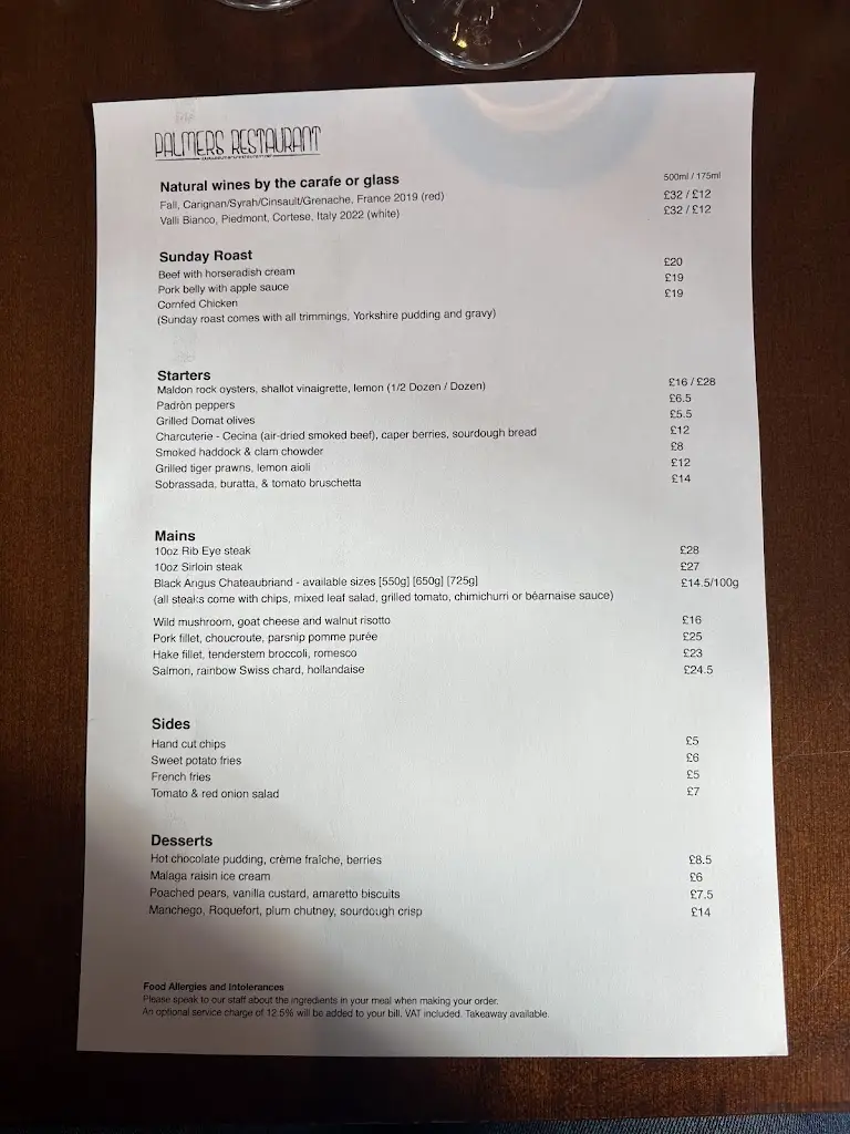 Menu_Palmers Restaurant_Bethnal Green_image_3