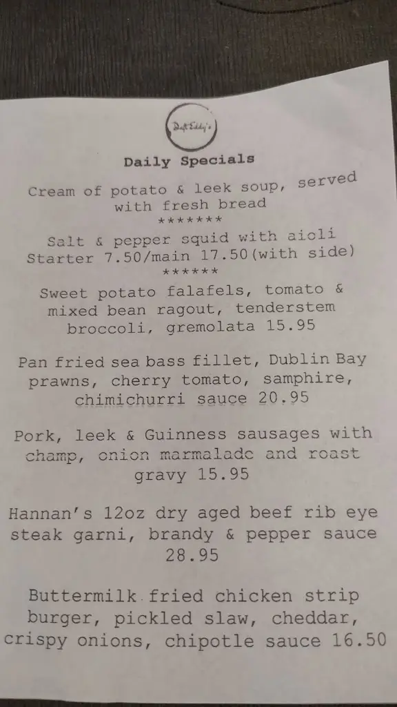 Menu_Daft Eddy's | Bar & Restaurant_Ballywalter_image_1