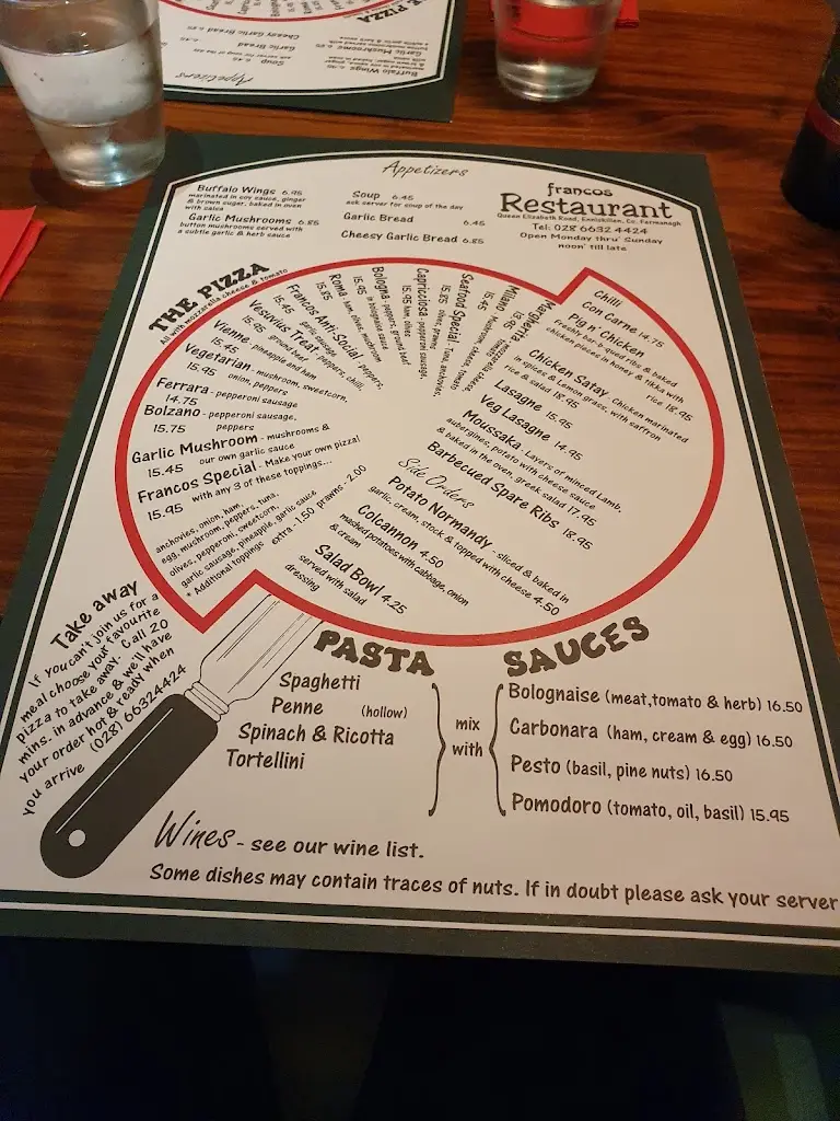 Menu_Franco's Restaurant Enniskillen_Ballinamallard_immagine_1