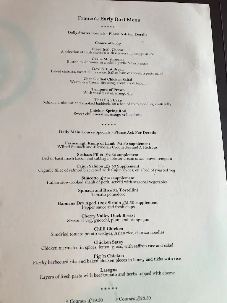 Menu_Franco's Restaurant Enniskillen_Ballinamallard_immagine_4