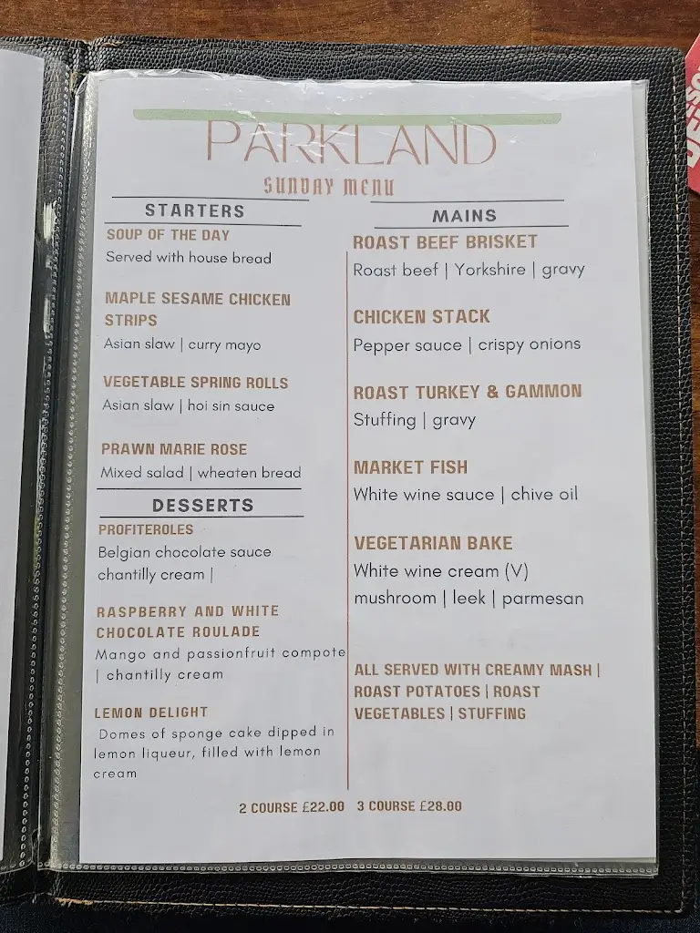 Menu_The Parkland Armagh_Armagh_image_1