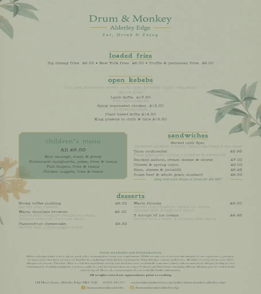 Menu_Drum & Monkey, Alderley Edge_Alderley Edge_image_1