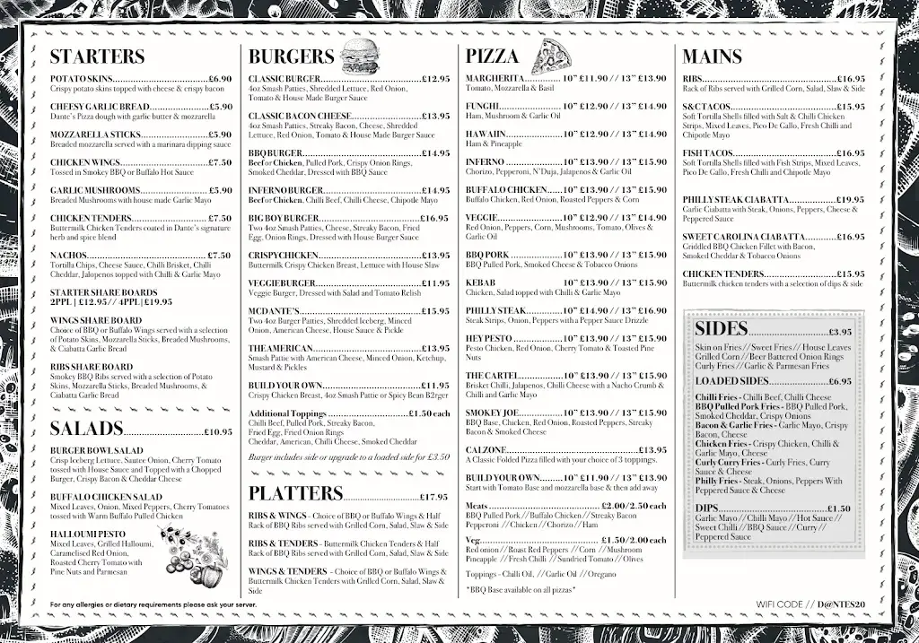 Menu_Dante’s Armagh_Armagh City Banbridge and Craigavon_image_1