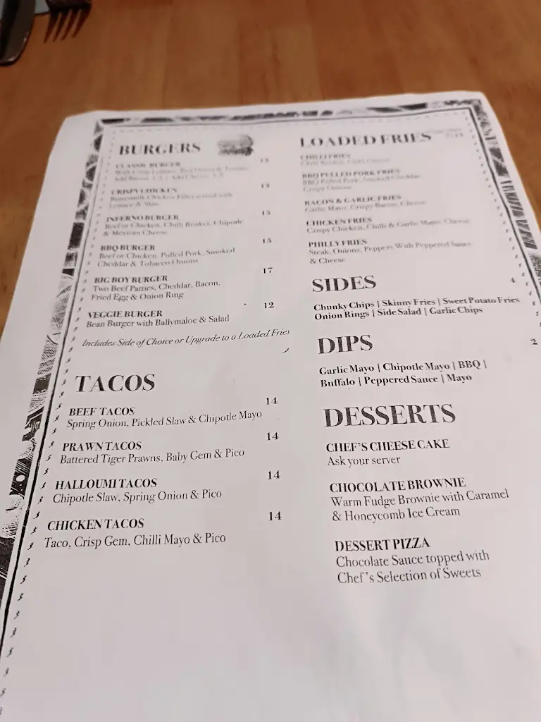 Menu_Dante’s Armagh_Armagh City Banbridge and Craigavon_image_2