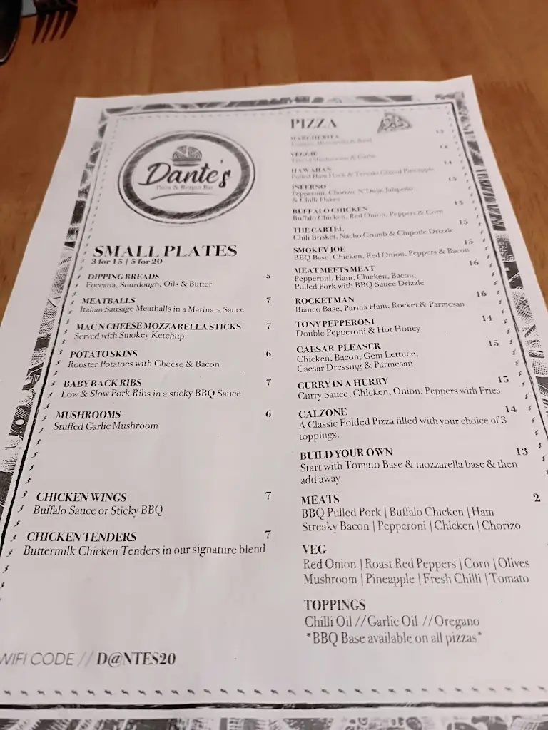 Menu_Dante’s Armagh_Armagh City Banbridge and Craigavon_image_3