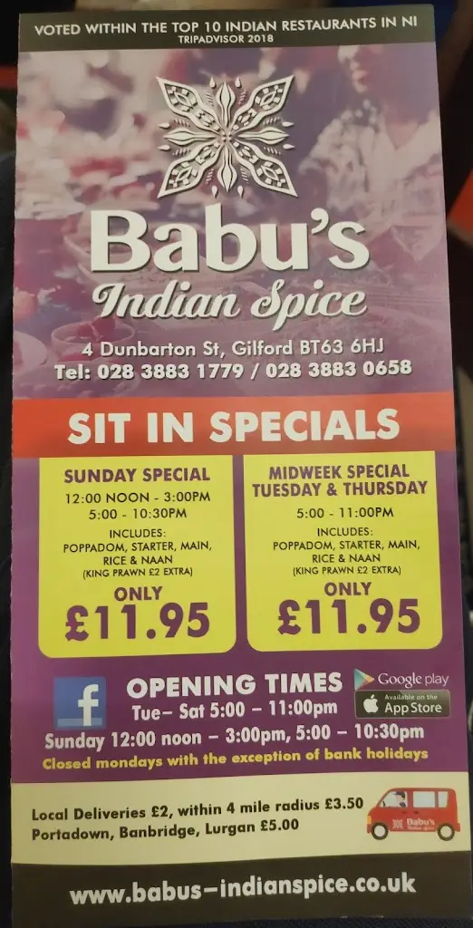 Menu_Babu's Indian Spice_Armagh City Banbridge and Craigavon_immagine_2