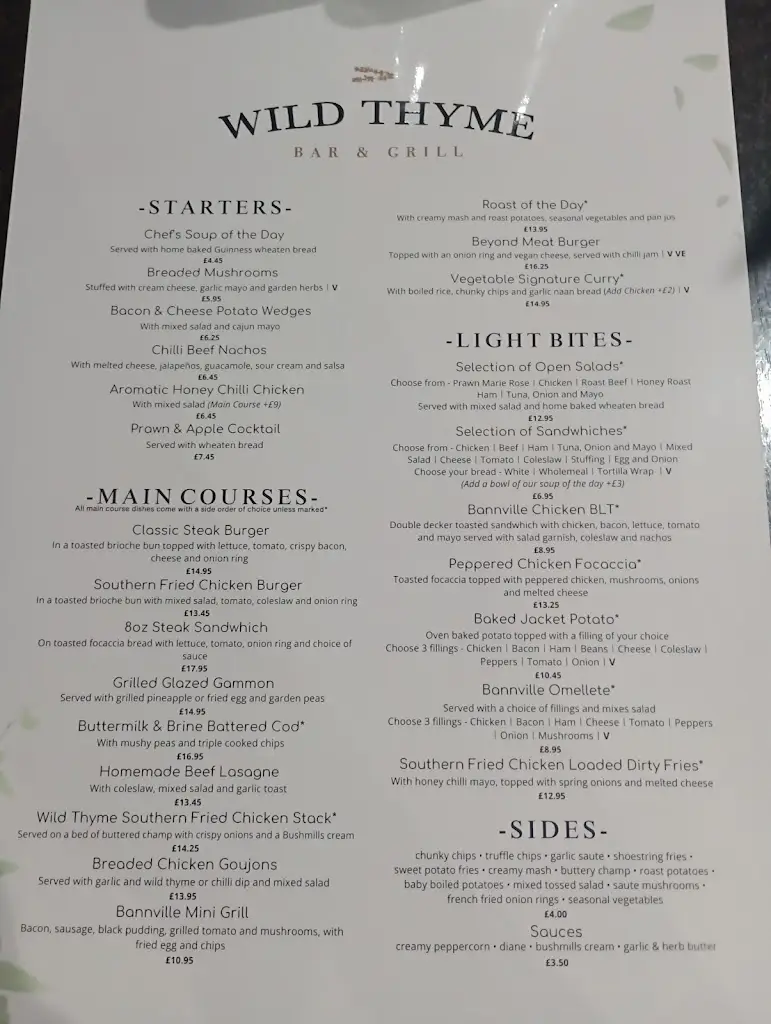 Menu_Wild Thyme Bar & Grill_Banbridge_image_1