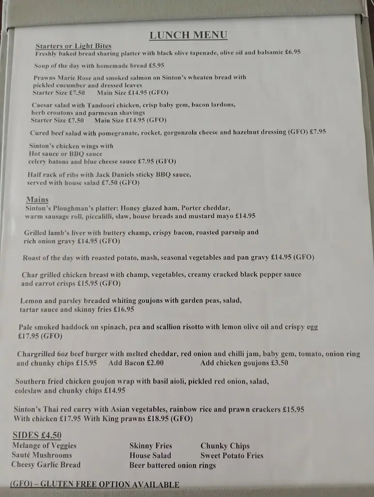 Menu_Sinton's at the Bridge_Banbridge_image_1