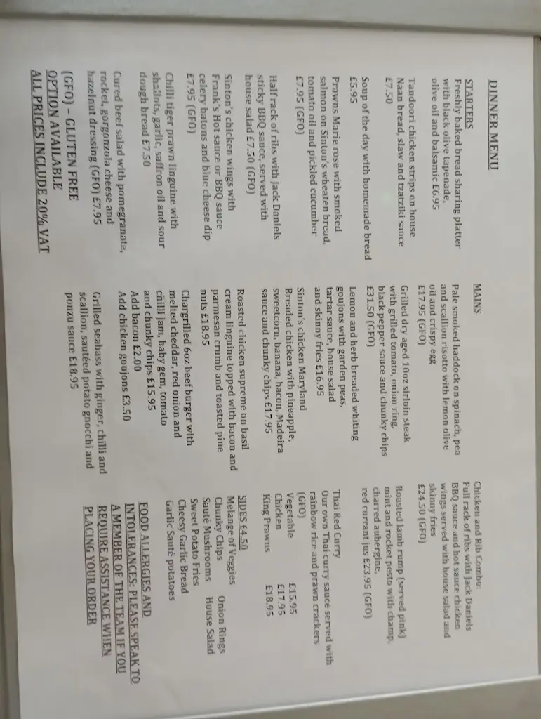 Menu_Sinton's at the Bridge_Banbridge_image_3