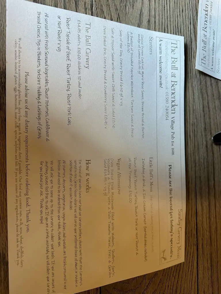 Menu_The Bull at Benenden_Biddenden_image_3