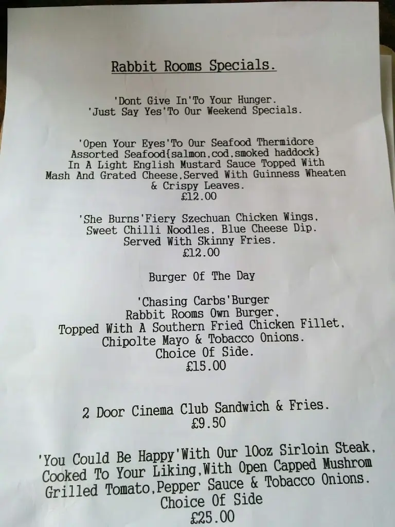 Menu_The Rabbit Rooms_Bangor_image_2