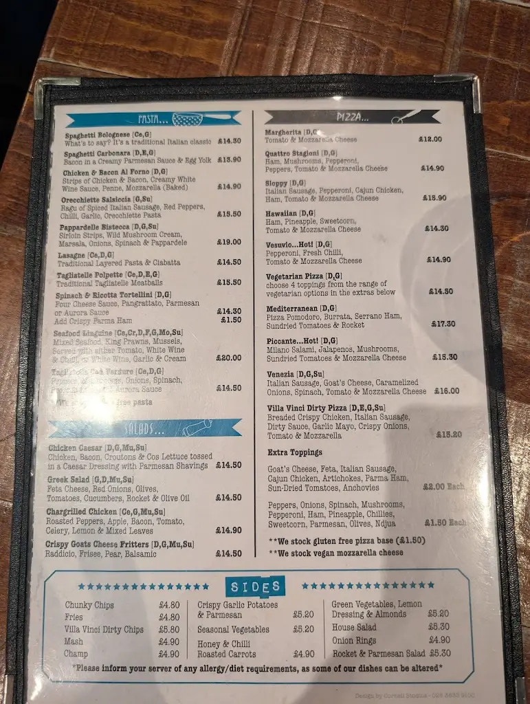 Menu_Villa Vinci_Castlewellan_image_1