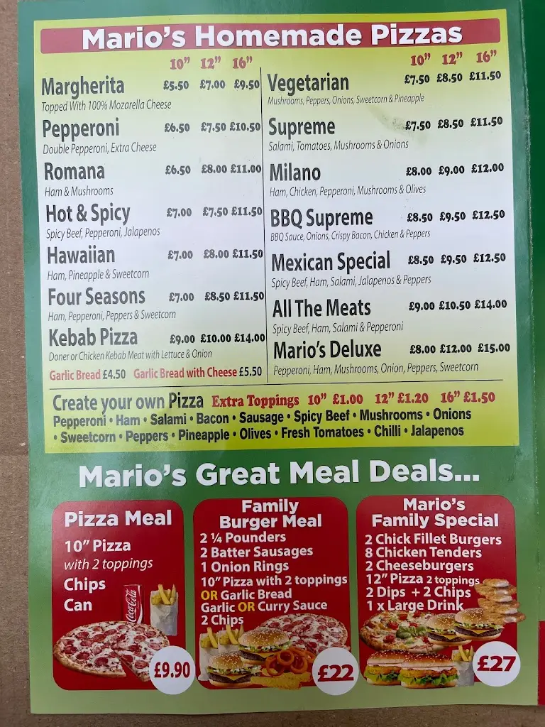 Menu_Mario's Pizza_Crossmaglen_image_1