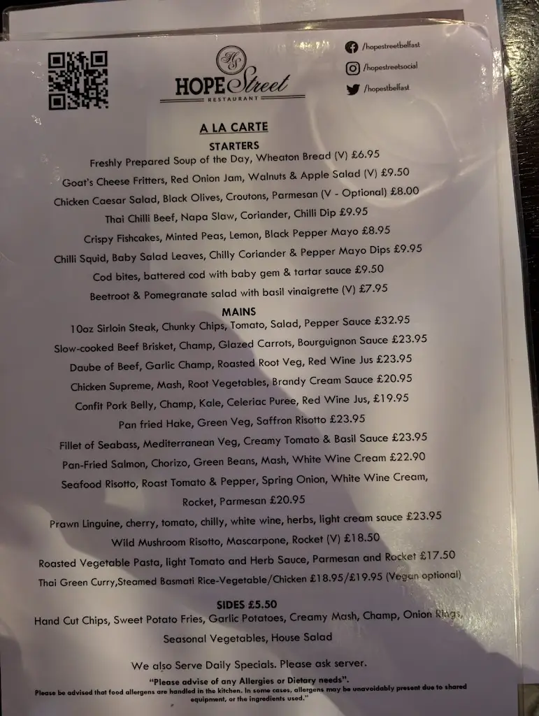 Menu_Hope Street Restaurant Belfast_City of Belfast_image_1