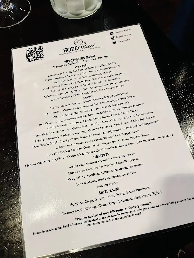 Menu_Hope Street Restaurant Belfast_City of Belfast_image_2