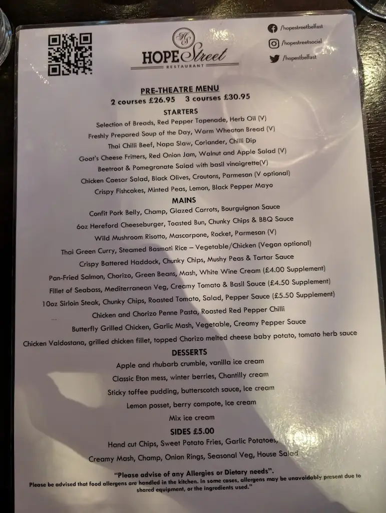 Menu_Hope Street Restaurant Belfast_City of Belfast_image_3