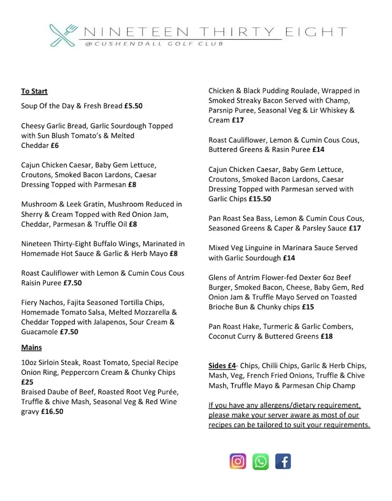 Menu_Nineteen Thirty Eight_Cushendall_image_1