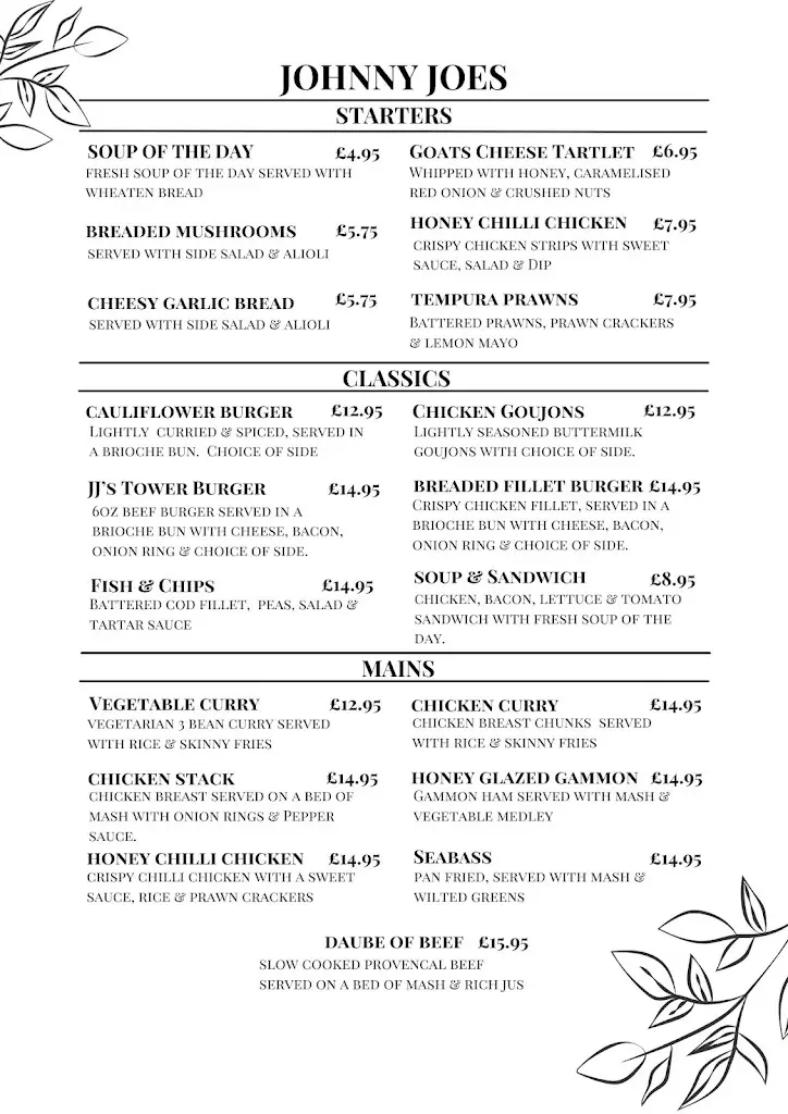 Menu_Johnny Joe's Mccollum's Bar_Cushendall_image_1