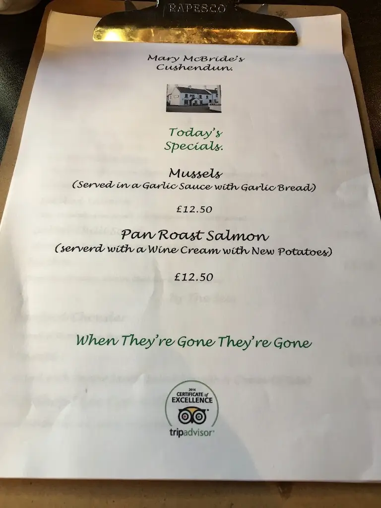 Menu_Mary McBride's Bar_Cushendall_immagine_4