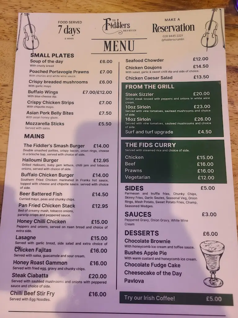 Menu_Fiddlers Inn_Crumlin_image_1