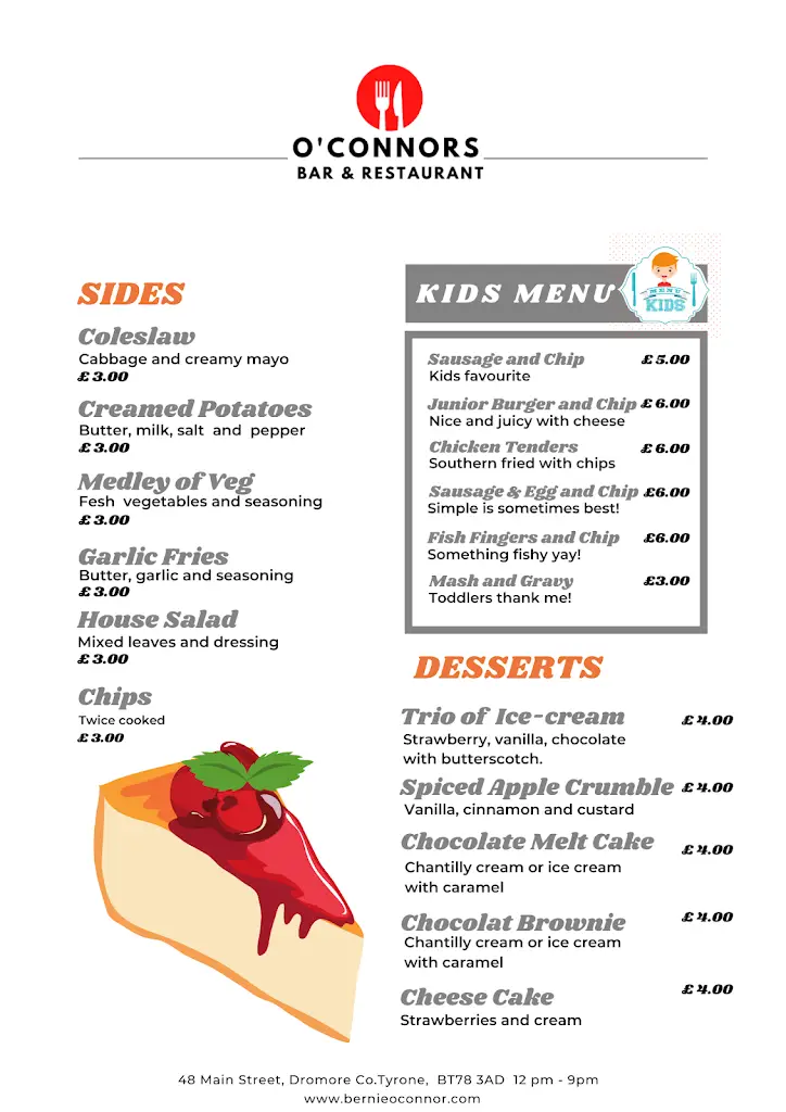 Menu_O'Connors Bar & Restaurant_Dromore_image_1