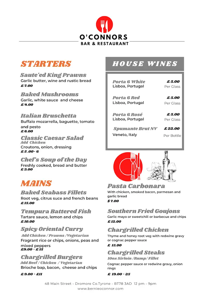Menu_O'Connors Bar & Restaurant_Dromore_image_3