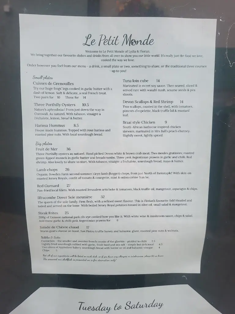 Menu_Le Petit Monde_Bideford_image_2