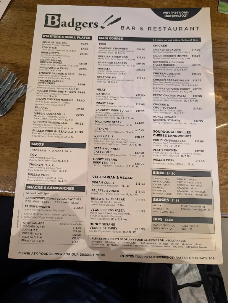 Menu_Badgers Bar and Restaurant_Derry_image_1