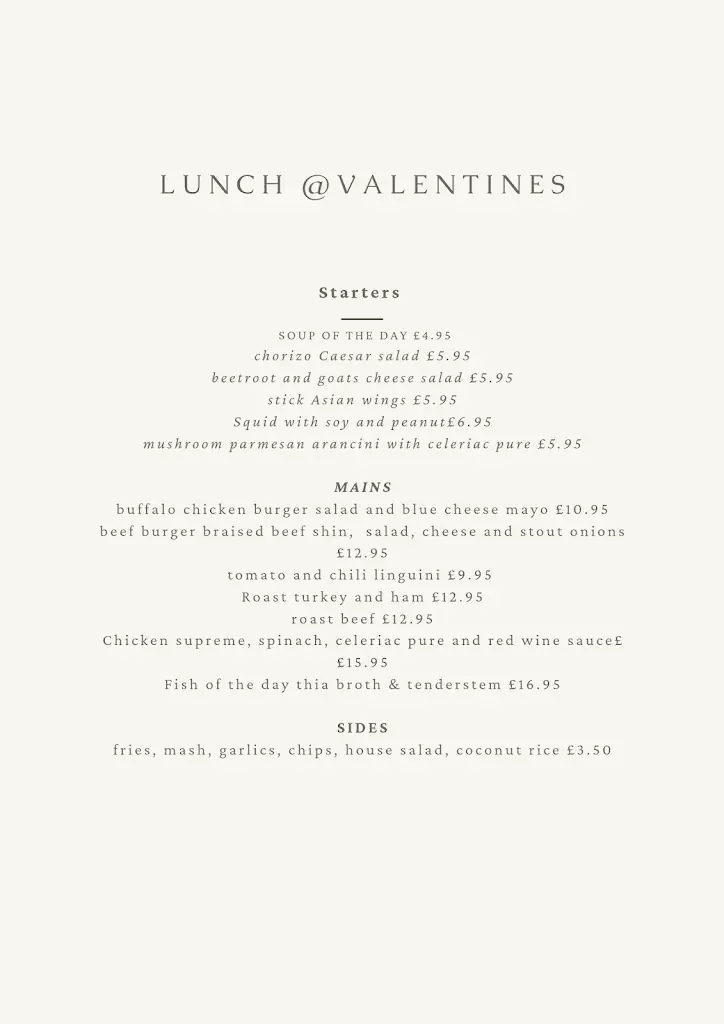 Menu_Valentine's restaurant @ serendipity house derry_Londonderry County Borough_image_3