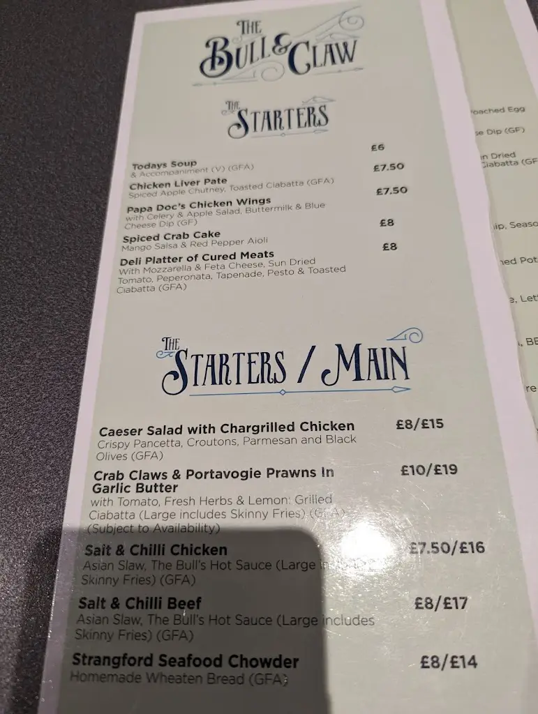 Menu_The Bull & Claw Newtownards_Newtownards_image_1