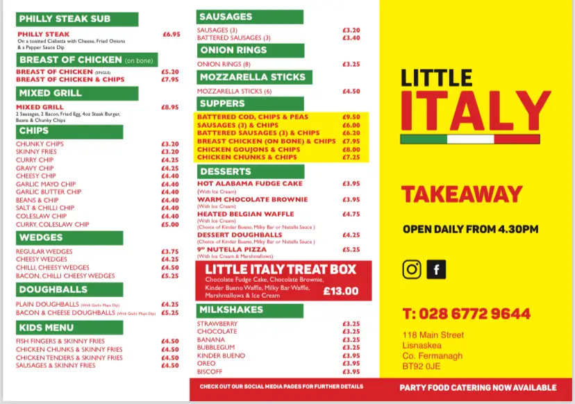 Menu_Little Italy, Lisnaskea_Lisnaskea_image_1