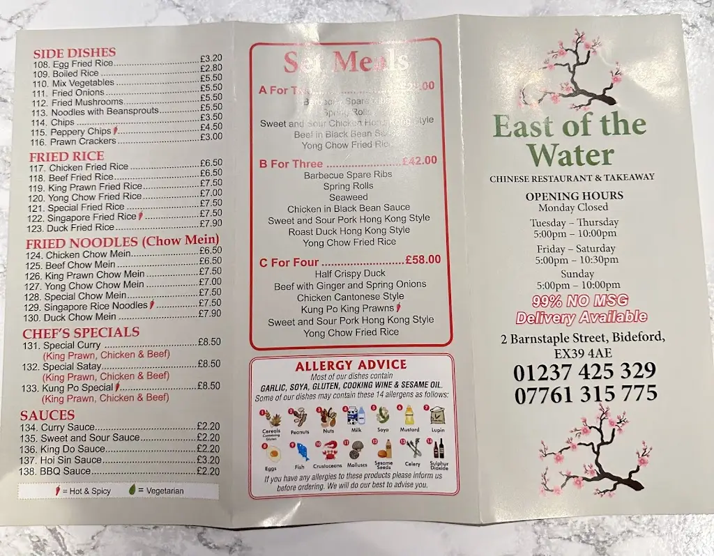 Menu_East Of The Water Chinese_Bideford_image_3