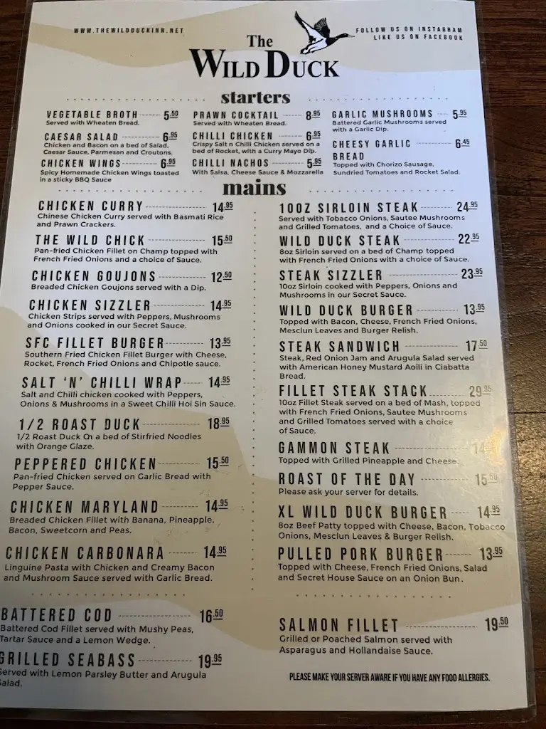 Menu_Wild Duck Inn_Portglenone_image_1