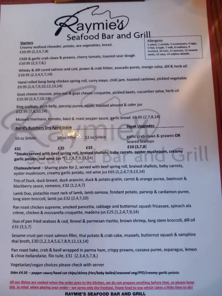 Menu_Raymie's Seafood Bar & Grill_Rostrevor_image_1