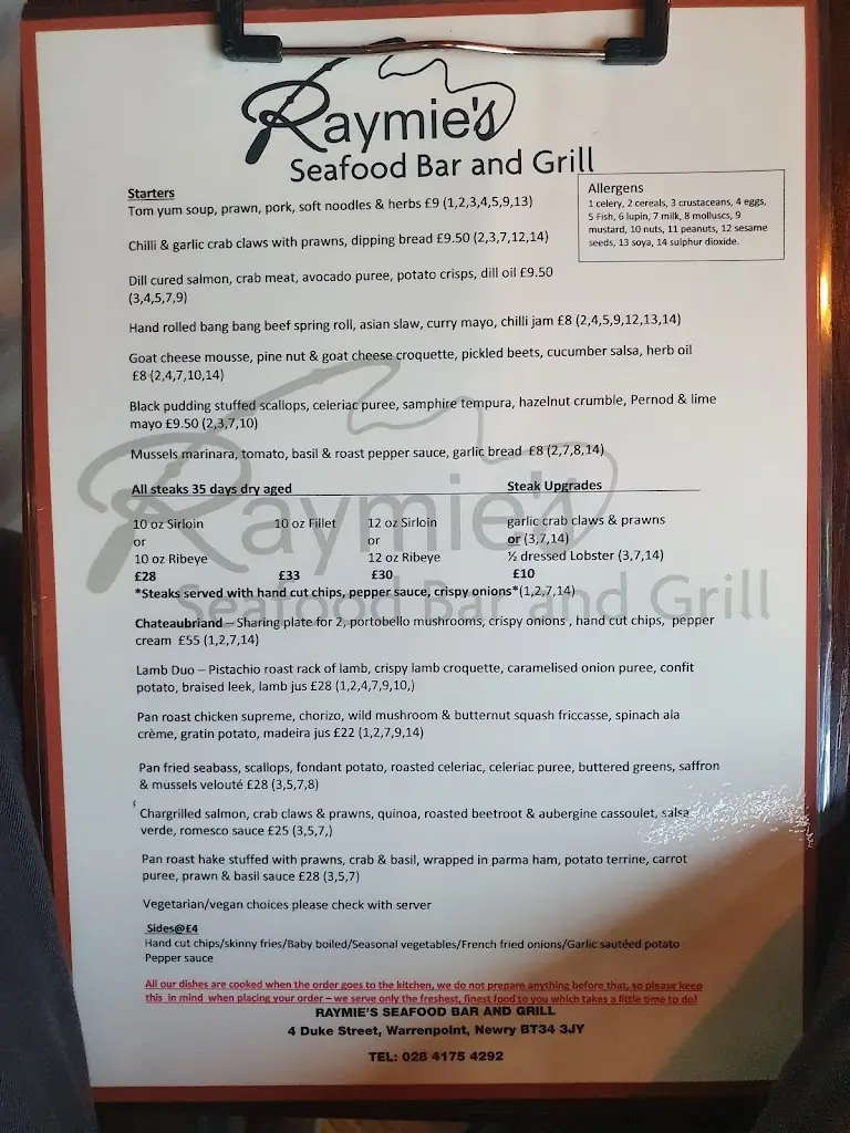 Menu_Raymie's Seafood Bar & Grill_Rostrevor_image_2