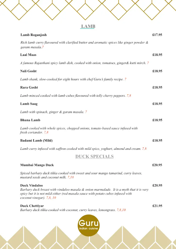 Menü_Guru Indian Cuisine_Newry Mourne and Down_Bild_4