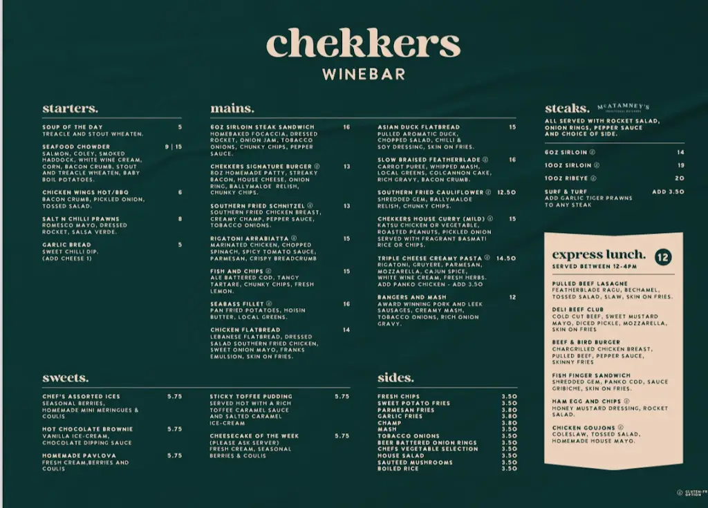 Menu_Chekkers Winebar_Larne_image_1