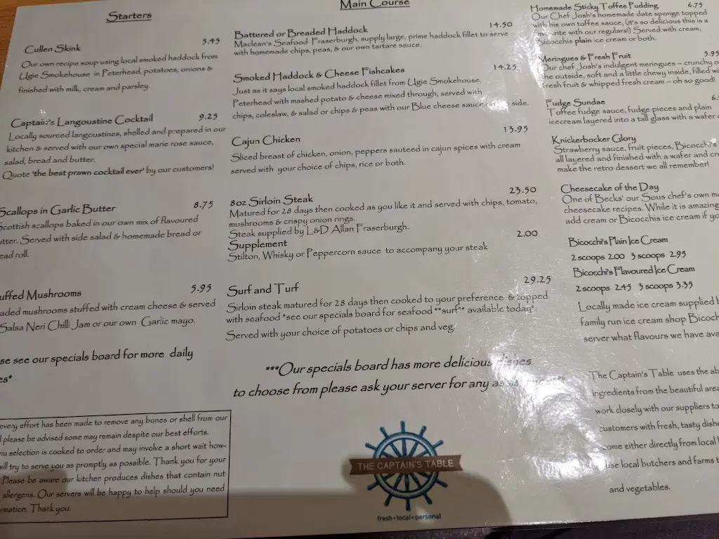 Menü_The Captain's Table_Aberdeenshire_Bild_3