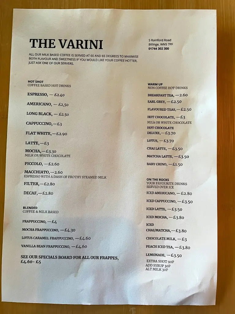 Menu_The Varini Billinge - Speciality Coffee_Billinge_immagine_3