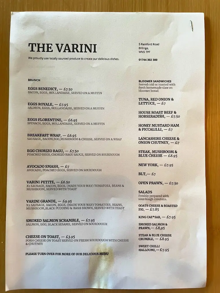 Menu_The Varini Billinge - Speciality Coffee_Billinge_immagine_4