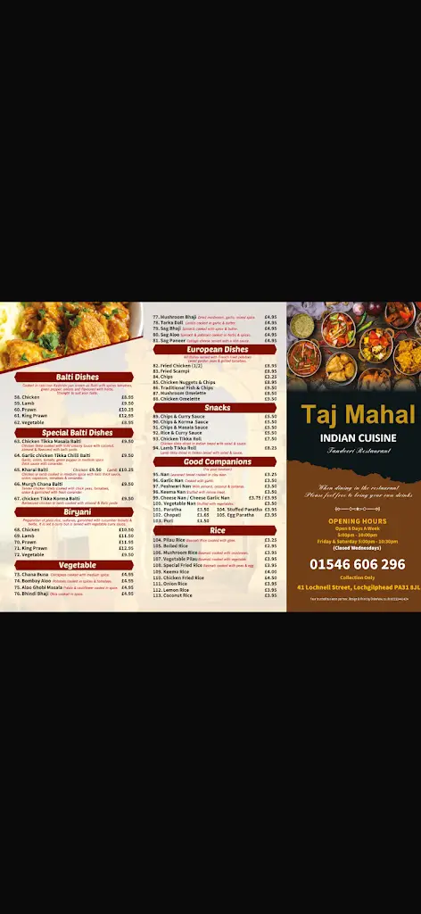 Menu_Taj Mahal_Ardrishaig_image_2
