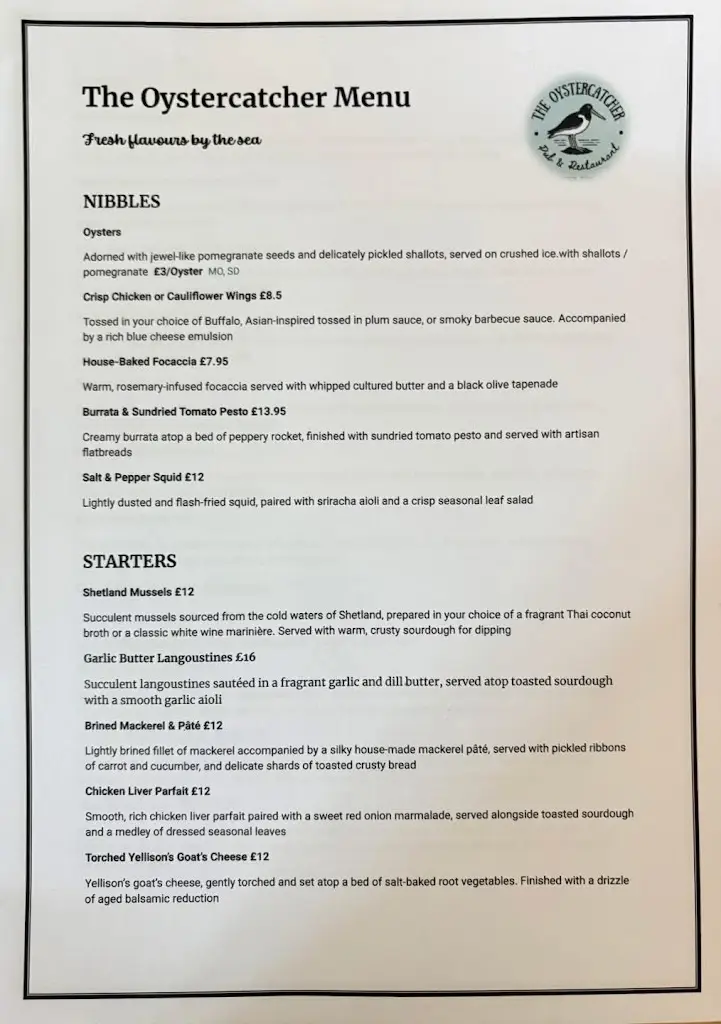 Menu_The Oystercatcher_Ardrishaig_image_1