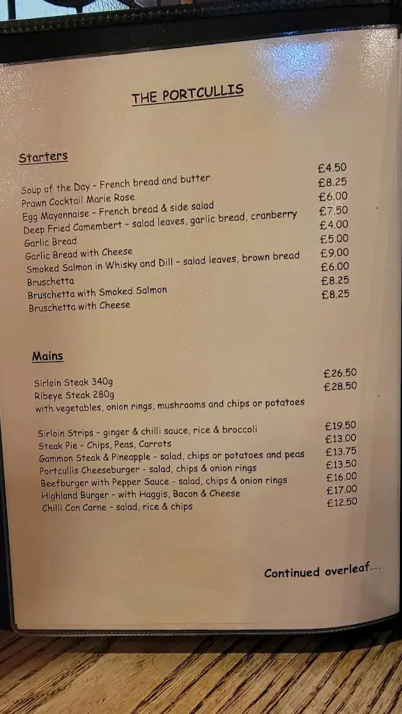 Menu_The Portcullis_Bannockburn_immagine_2