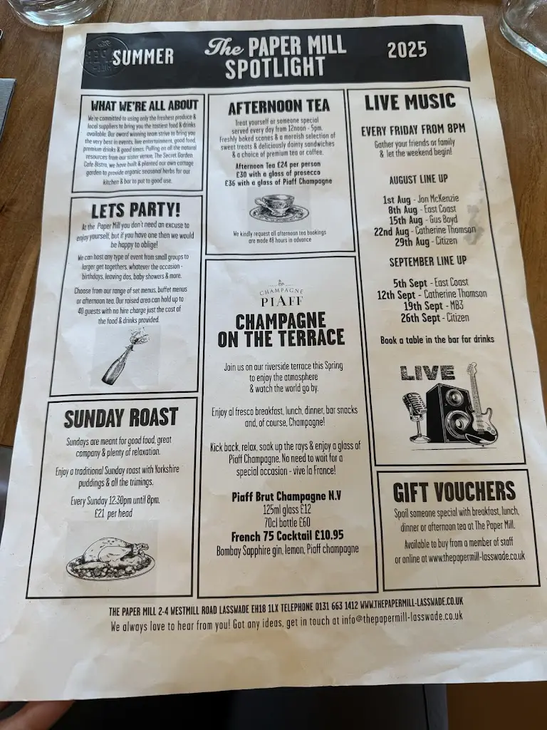 Menu_The Paper Mill_Bonnyrigg_image_1