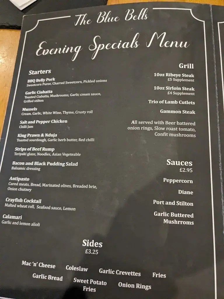 Menu_The Blue Bells_Billingham_image_1