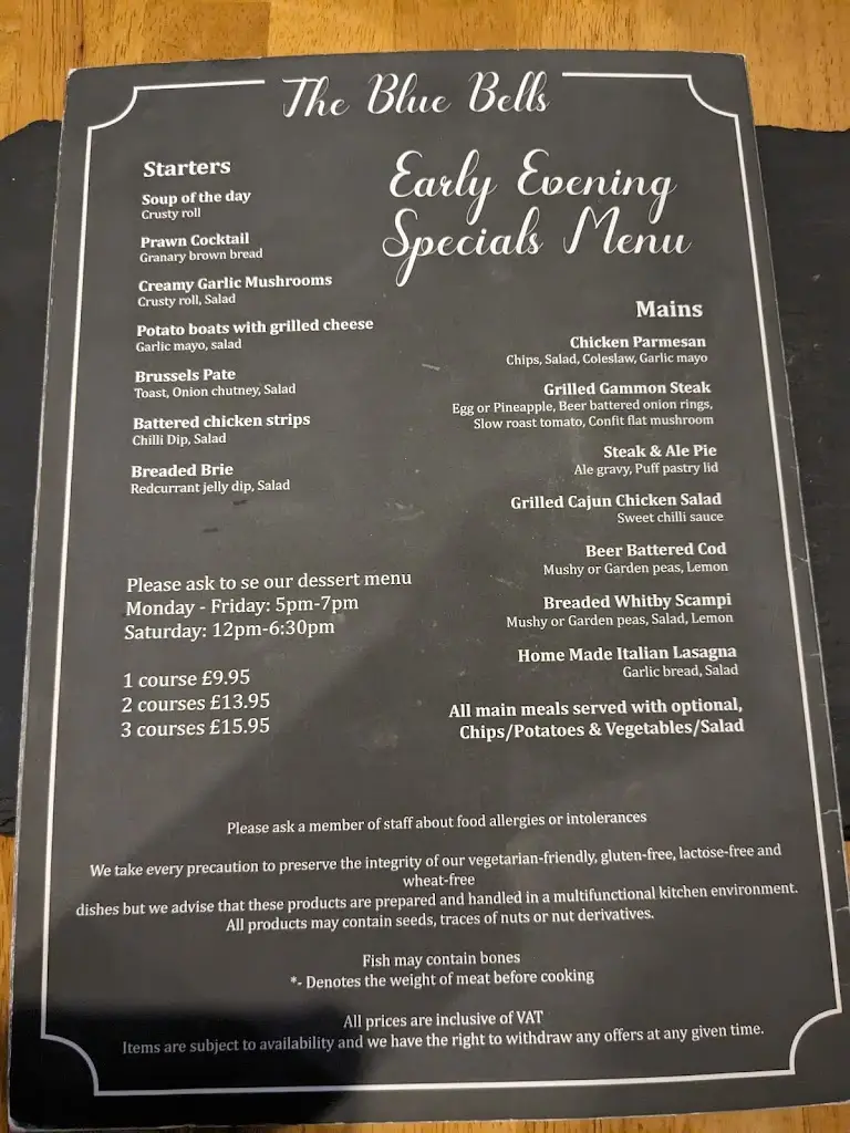 Menu_The Blue Bells_Billingham_image_2