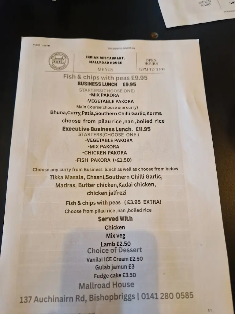 Menu_Mallroad House Indian Restaurant, Takeaway and Bar_Bishopbriggs_image_1